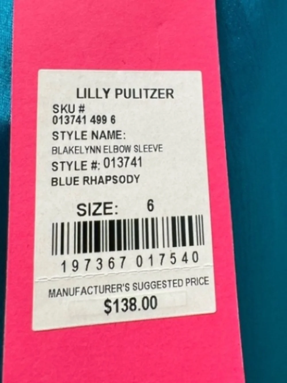 Lilly Pulitzer Blakelynn Elbow Puff Sleeve In Vibrant Blue Rhapsody NWT 6